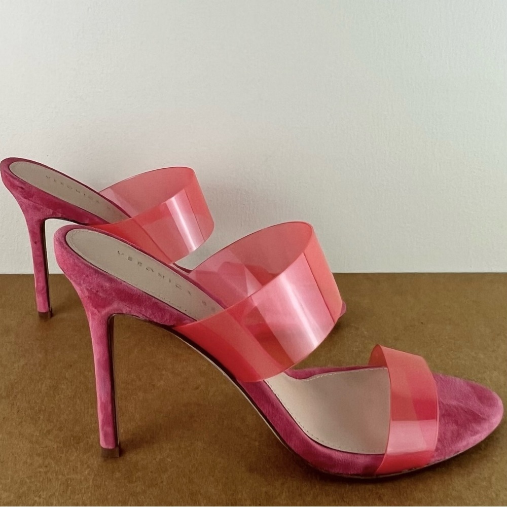 NEW VERONICA BEARD PINK SUEDE HEELS - Picture 4 of 12